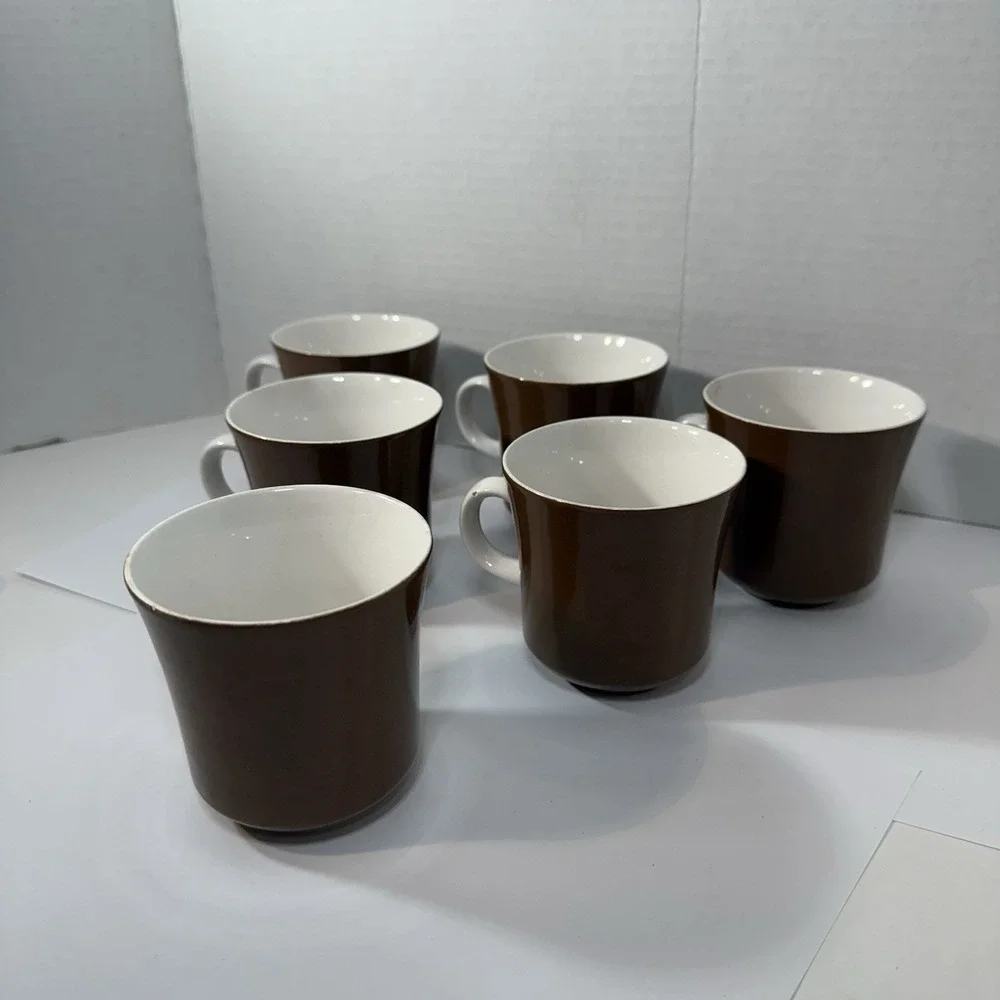 Vintage Mikasa Sun Blaze Brown Espresso Cera Stone Creamer‎ and 6 Coffee Cup Set